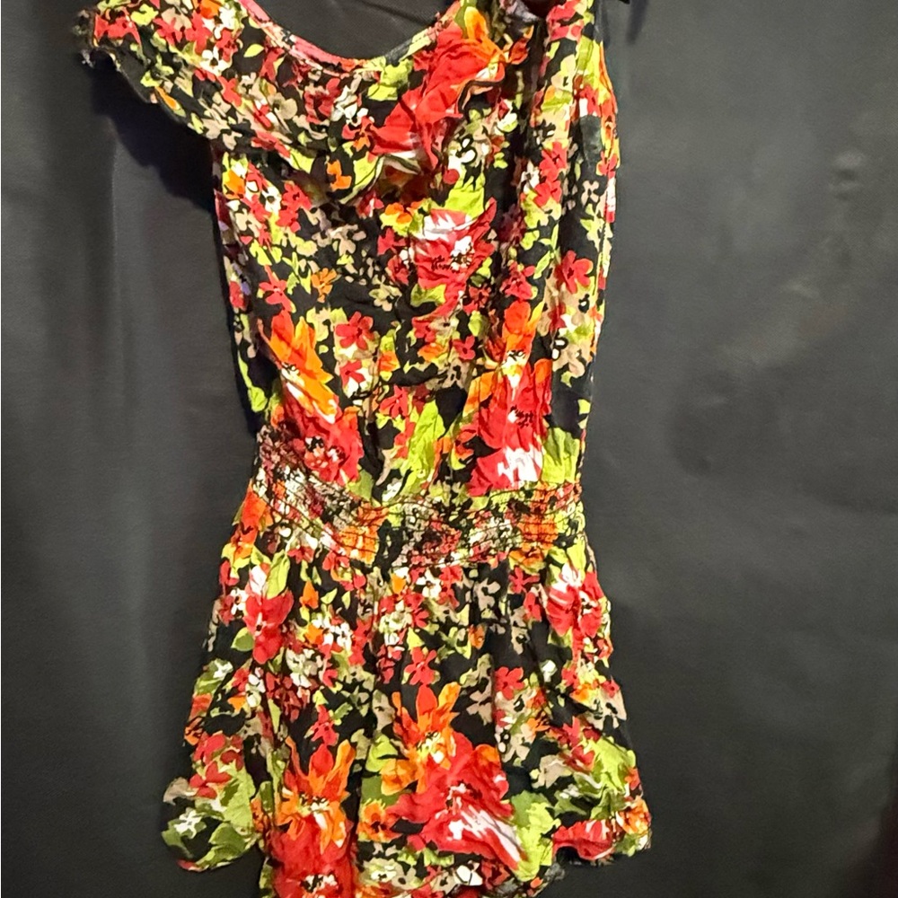 Floral Jumpsuit with Red and Green Accents